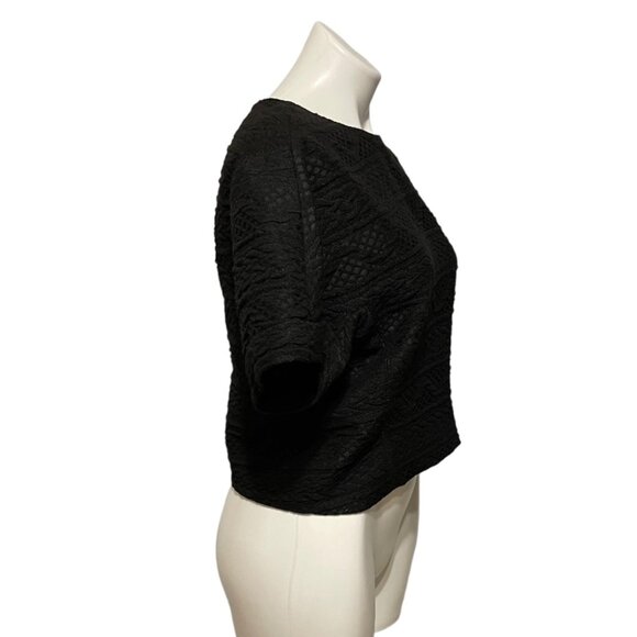 Alice + Olivia Size 8 Black Quilted Lamb Leather Trim Back Zip Cropped Top - Picture 3 of 7